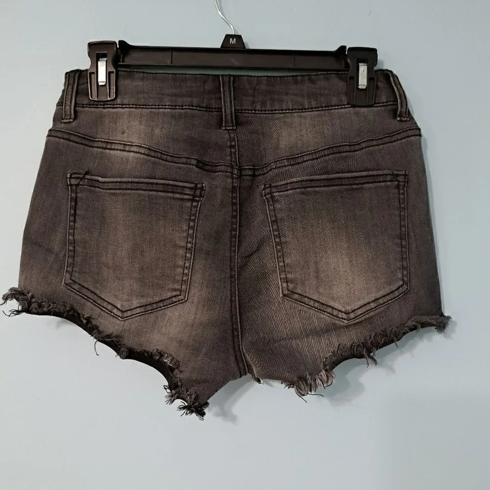 Altar'd State Distressed Henrix Raw Hem Rewash Black Summer Short Size 27
